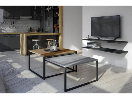 NEVIO set 2 konferenčných stolíkov, orech Burgundi,beton
