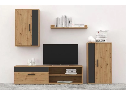 BARATO MINI obývacia stena, dub Artisan/čierna